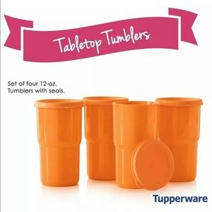 Tupperware Tabletop Tumblers orange 12oz 4 lids